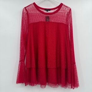 Lane Bryant Top Women 14/16 NEW Red Long Bell Sleeves Mesh Holiday Coquette Girl